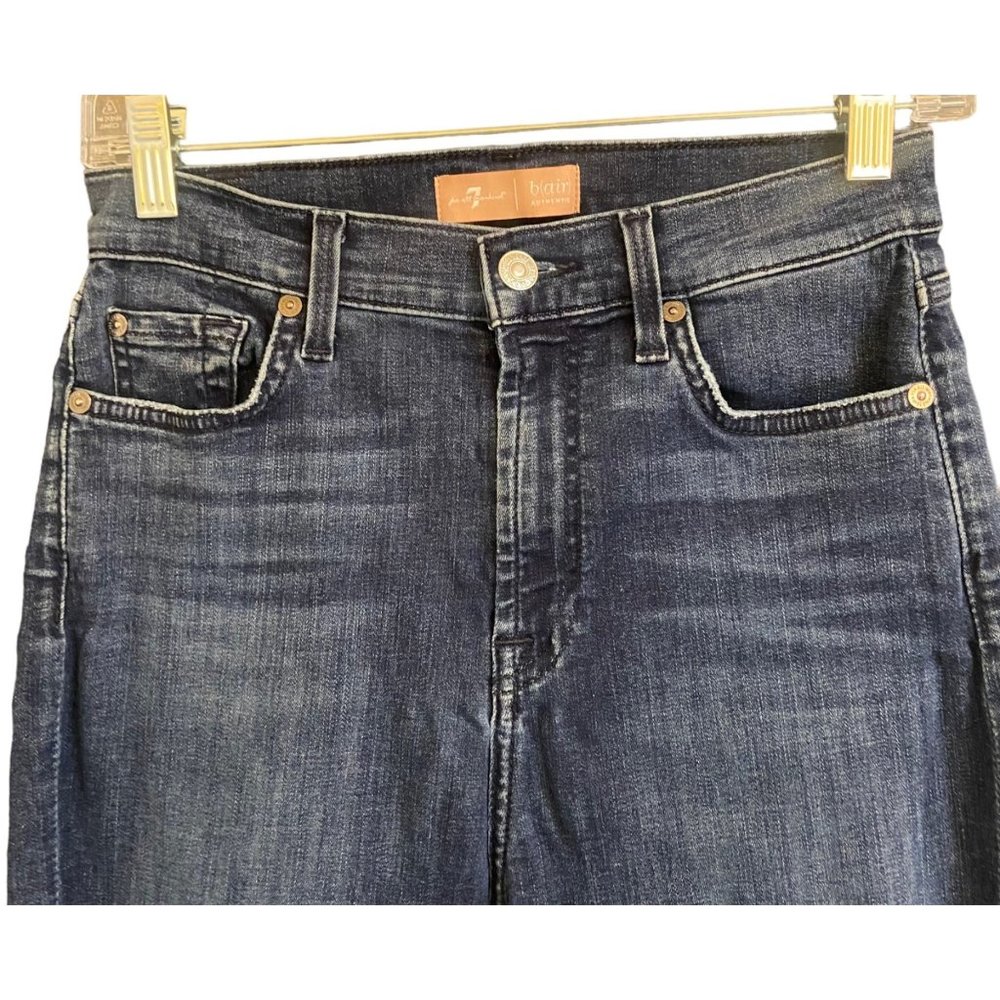 7 For All Mankind Jeans Women's 27 Blue‎ High Rise Flare Leg Ripped Distressed - Picture 3 of 9